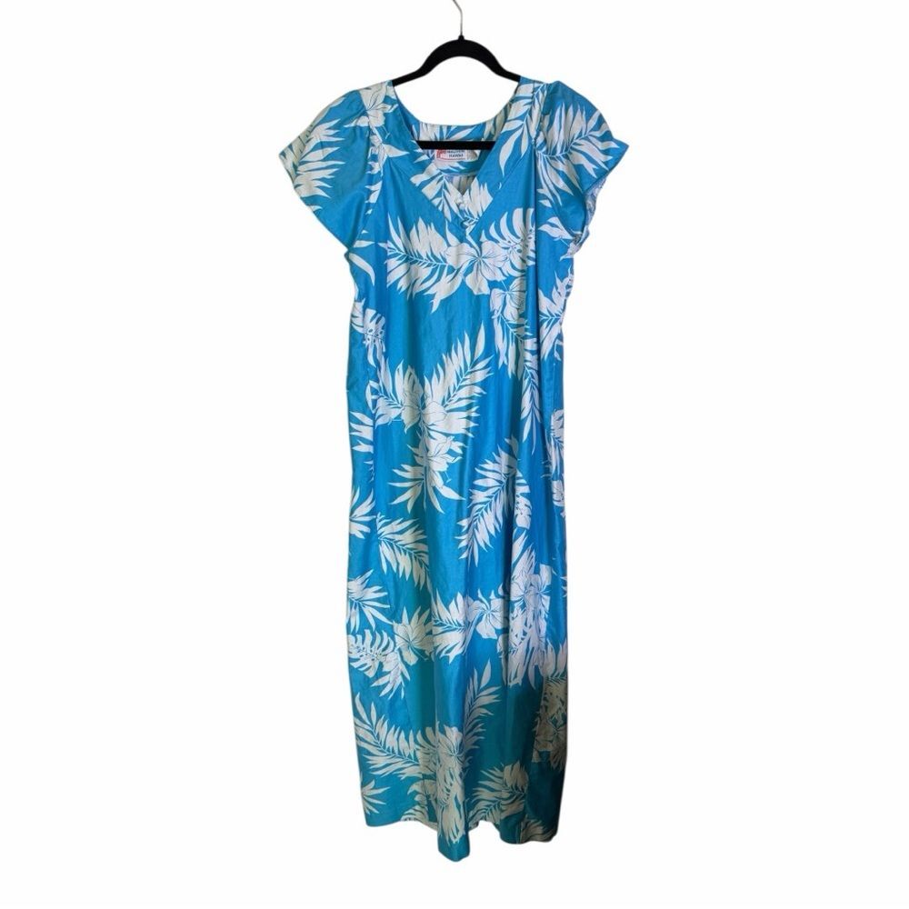 Vintage Malihini Hawaii Blue and White Floral Maxi Dress M